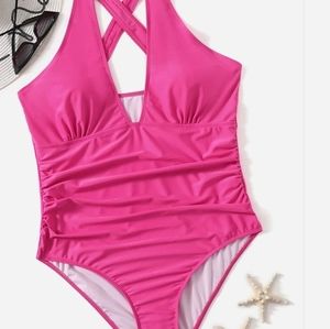 Size 4x Pink Rouched One Piece Bathing Suit